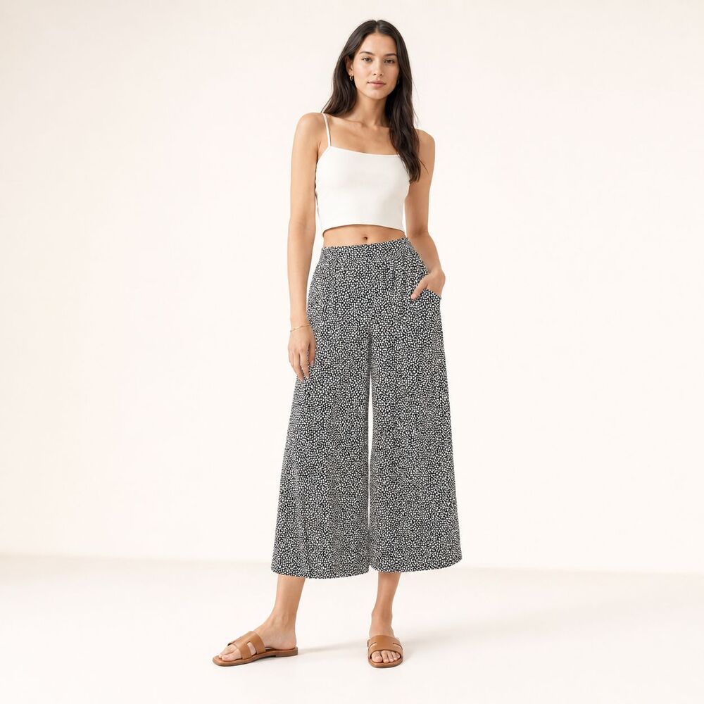 BANANA REPUBLIC Sz XL Wide-Leg High-Rise Linen Blend Pant Pull-On Cropped Pocket